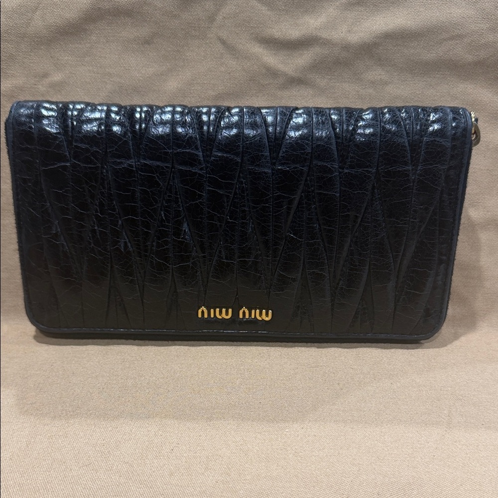 Miu Miu Black Textured Wallet with Gold Logo
